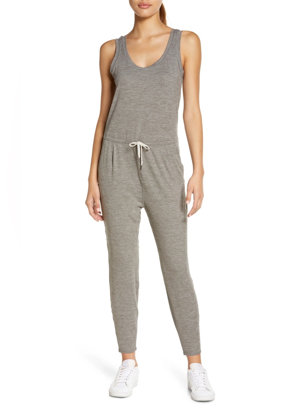 Vuori Heather Gray Sleeveless Drawstring Jumpsuit